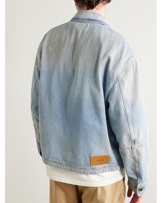 Amiri Blue Logo-appliquéd Distressed Denim Jacket for men