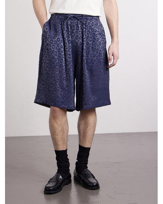 Needles Blue H.D. Straight-Leg Leopard-Jacquard Drawstring Shorts for men