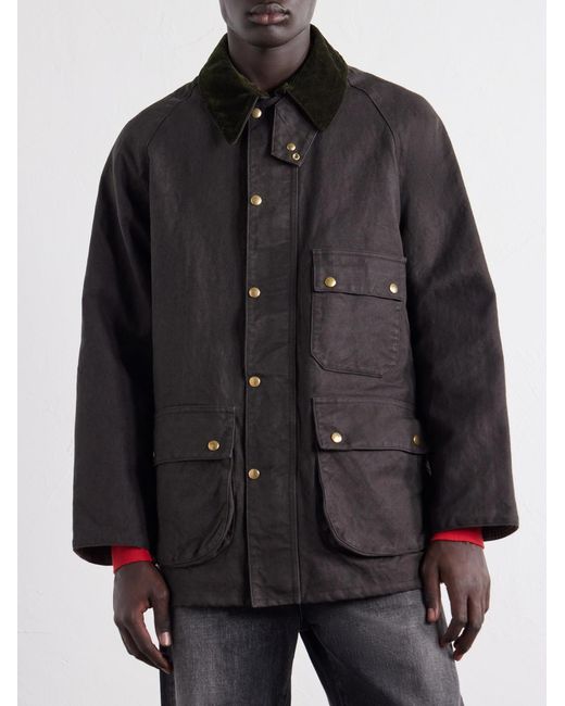 A.PRESSE Black Corduroy-Trimmed Cotton-Blend Jacket for men