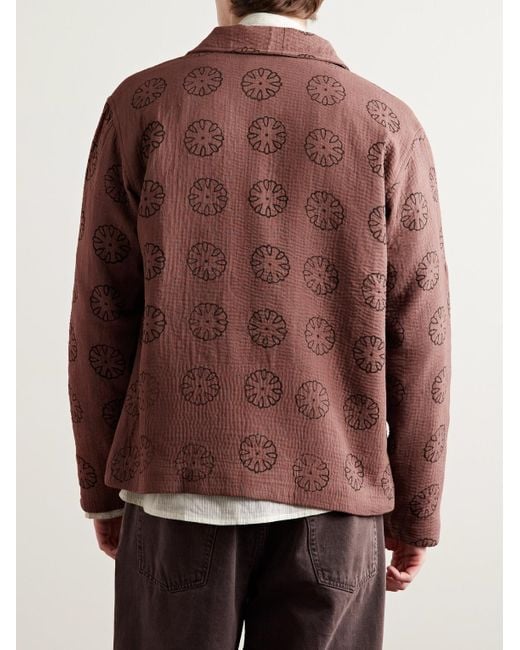 Kartik Research Brown Printed Cotton-Voile Kantha Jacket for men