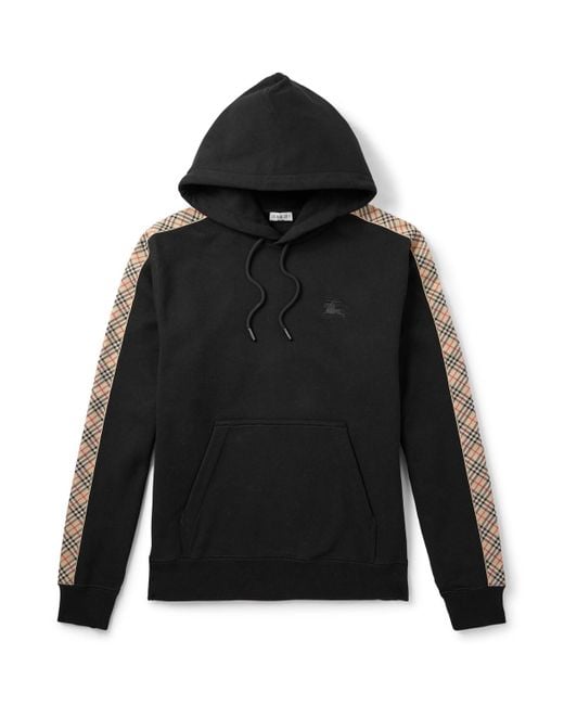 Burberry Black Checked Logo-Embroidered Cotton-Jersey Hoodie for men