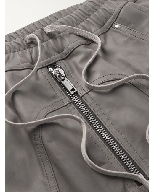 Rick Owens Gray Bauhaus Tapered Leather Cargo Drawstring Trousers for men