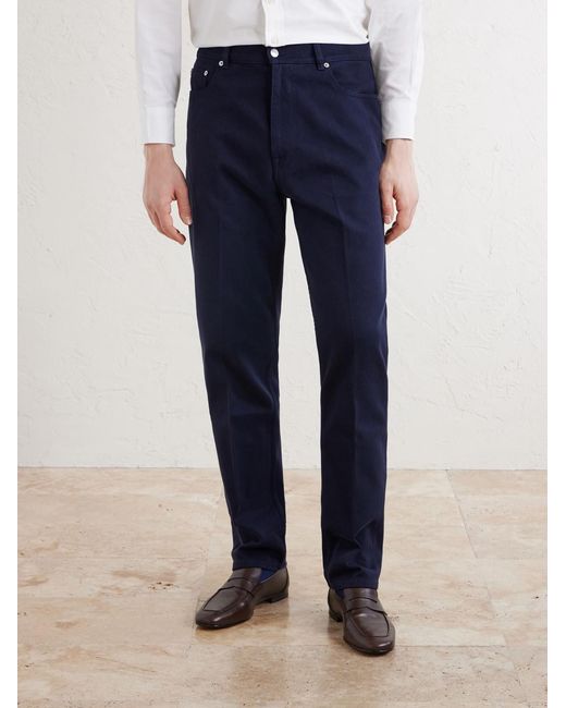 Dunhill Blue Tapered Cotton-blend Twill Trousers for men