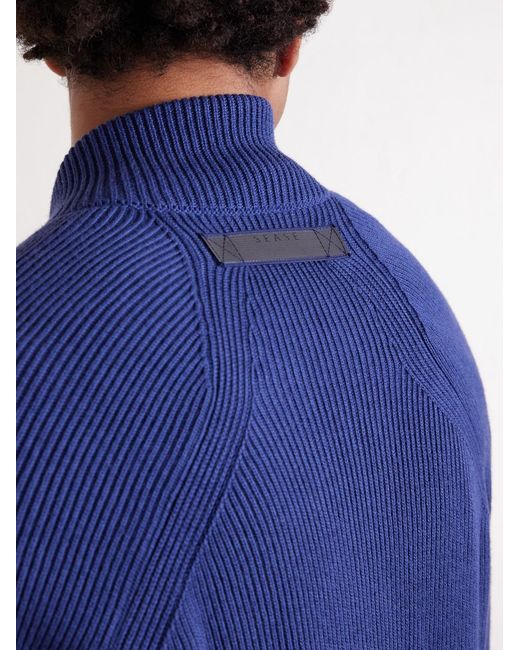Sease Blue Suede And Ribbed Cotton And Cashmere-blend Bomber Jacket for men