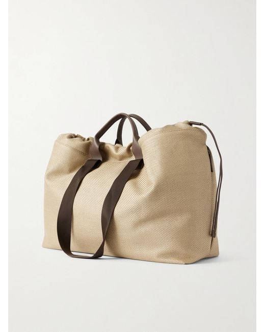 Brunello Cucinelli Natural Leather-trimmed Raffia Weekend Bag for men