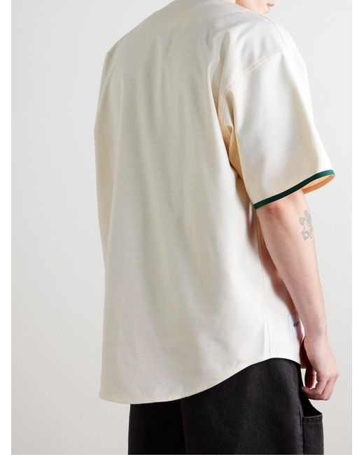 (w)taps Natural Logo-Appliquéd Slub Cotton Shirt for men