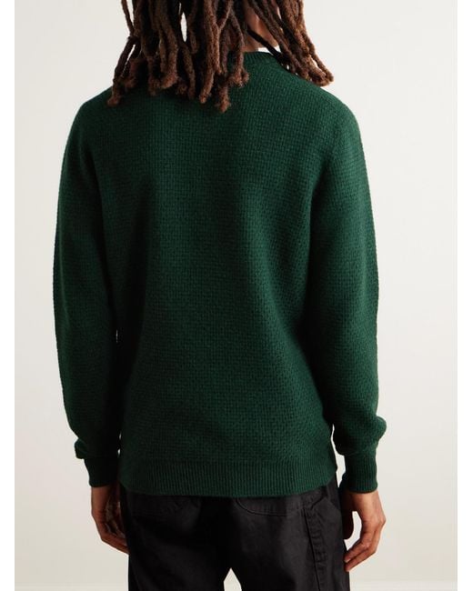 Caoladóir Basketweave Merino Wool And Cashmere-Blend Sweater di Inis Meáin in Green da Uomo