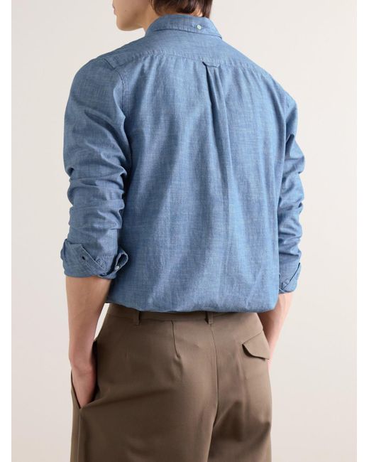 Camicia in cotone fiammato con collo button-down di Richard James in Blue da Uomo