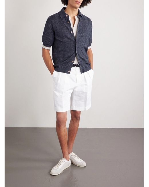 Brunello Cucinelli Blue Linen And Cotton-blend Polo Shirt for men