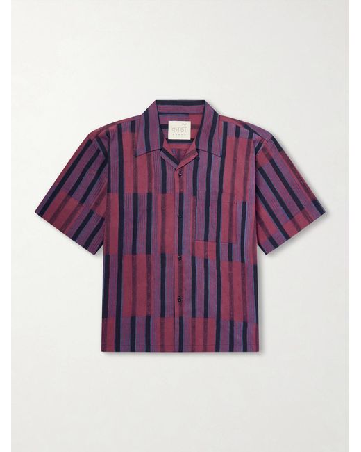 Kardo Purple Rohit Convertible-Collar Striped Cotton Shirt for men
