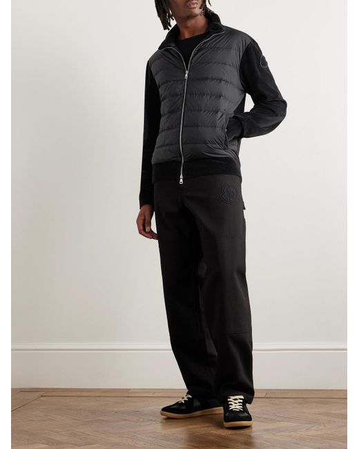 Moncler Black Ribbed Cotton-blend Chenille And Quilted Shell Down Zip-up Cardigan for men