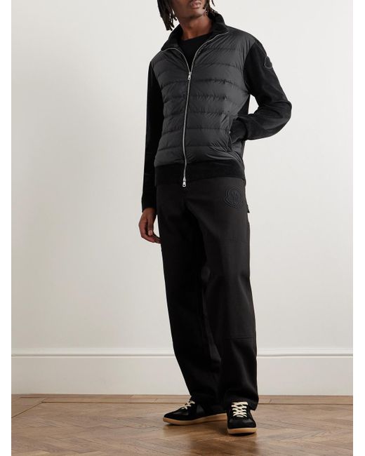 Moncler Black Ribbed Cotton-Blend Chenille And Quilted Shell Down Zip-Up Cardigan for men