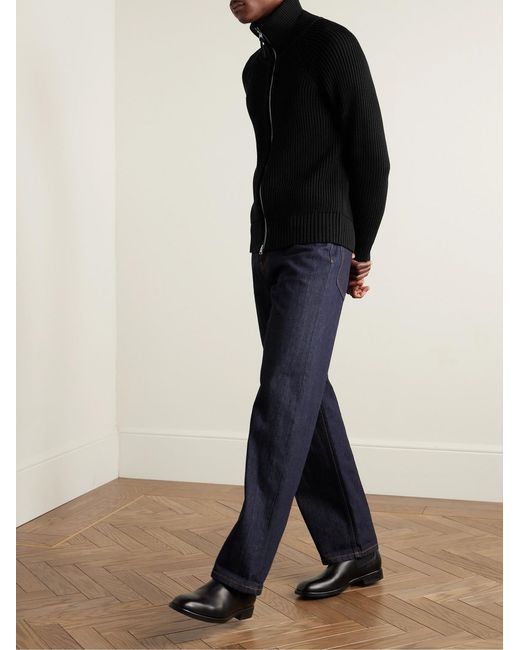 Tom Ford Black Slim-Fit Ribbed Silk And Cotton-Blend Zip-Up Cardigan for men