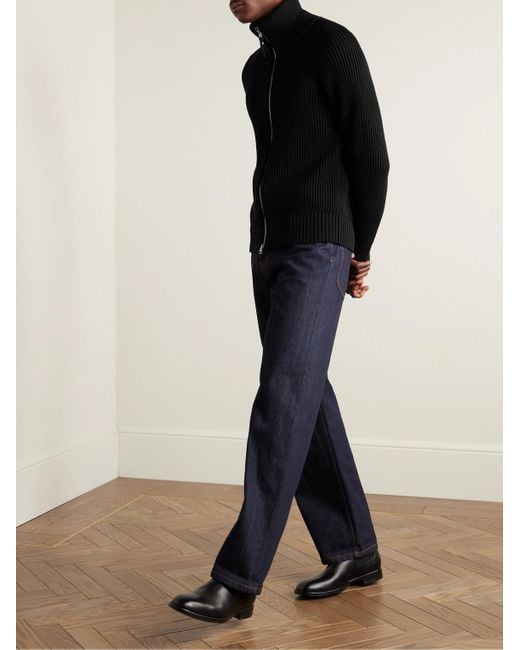 Cardigan slim-fit in misto seta e cotone a coste con zip di Tom Ford in Black da Uomo