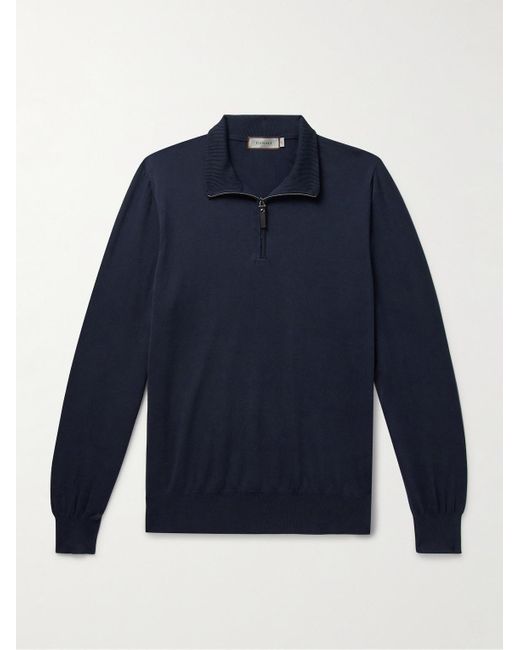 Canali Blue Slim-fit Cotton Half-zip Sweater for men