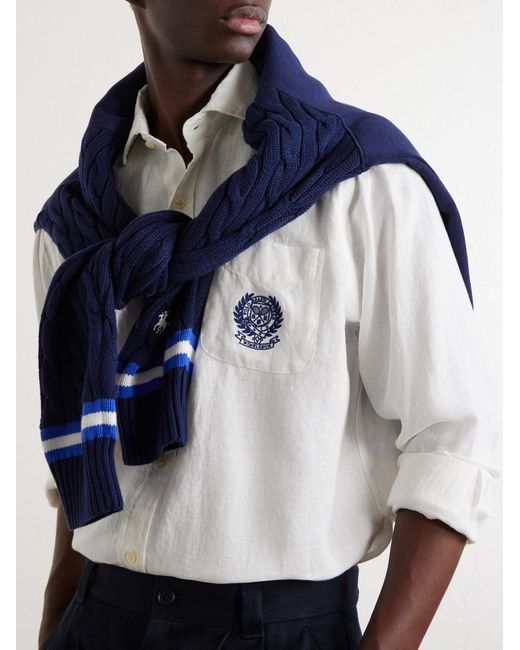 Polo Ralph Lauren White Wimbledon Logo-Embroidered Linen Shirt for men