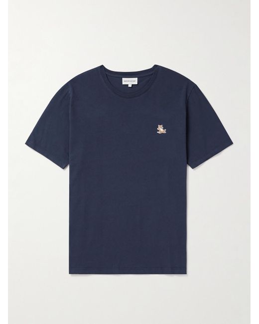Maison Kitsuné Blue Logo-appliquéd Cotton-jersey T-shirt for men