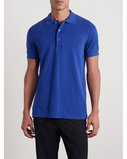 Tom Ford Blue Slim-fit Lyocell And Cotton-blend Piqué Polo Shirt for men