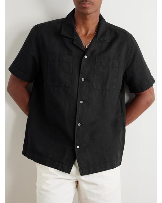 Mr P. Black Michael 2 Convertible-Collar Cotton And Linen-Blend Twill Shirt for men