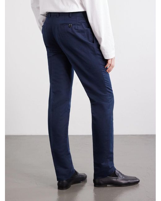 Brioni Blue Straight-Leg Linen And Cotton-Blend Trousers for men
