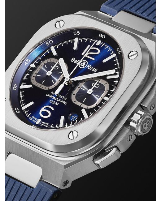 Bell & Ross Blue Br 05 Automatic Chronograph 42Mm Stainless Steel And Rubber Watch, Ref.No. Br05C-Bubu-St/Srb for men