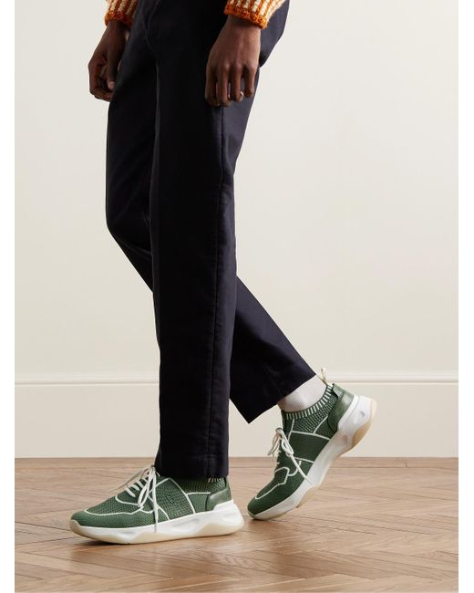 Berluti Shadow Sneakers aus Stretch-Strick mit Besatz aus Venezia-Leder in Green für Herren