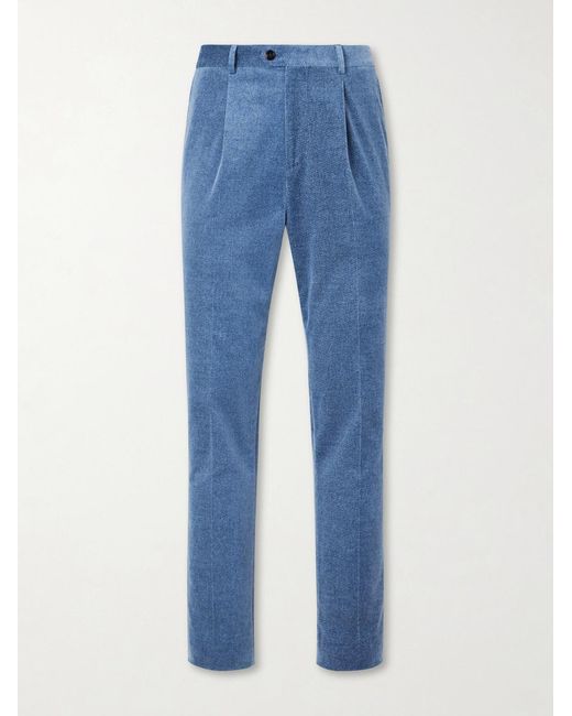Brunello Cucinelli Blue Straight-Leg Pleated Cotton-Velvet Suit Trousers for men