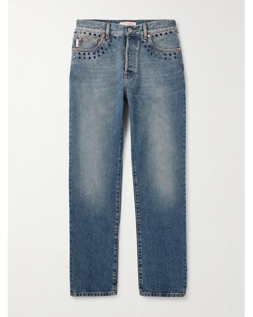 Valentino Garavani Blue Straight-Leg Crystal-Embellished Jeans for men