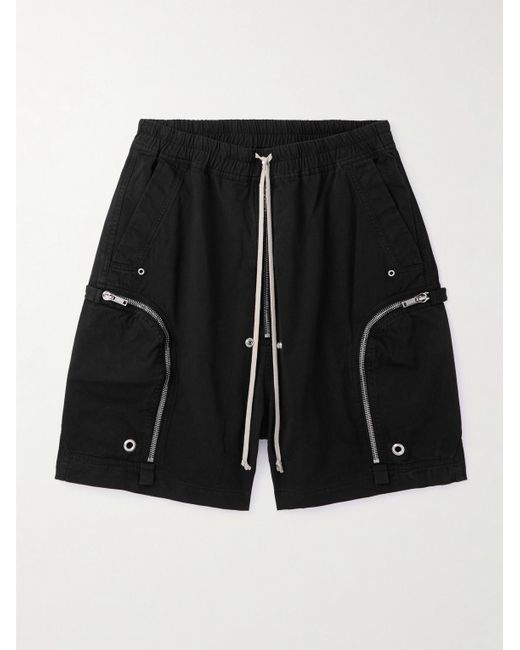 Shorts a gamba larga in twill di cotone con zip e coulisse Bauhaus di Rick Owens in Black da Uomo