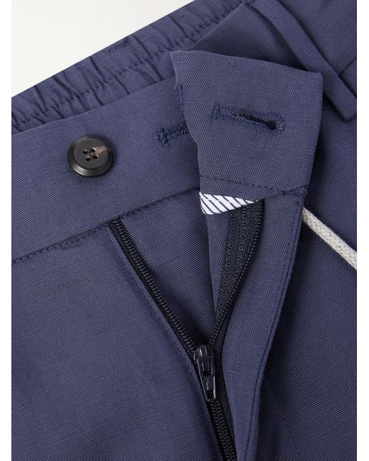 Eleventy Blue Straight-leg Lyocell And Linen-blend Drawstring Trousers for men