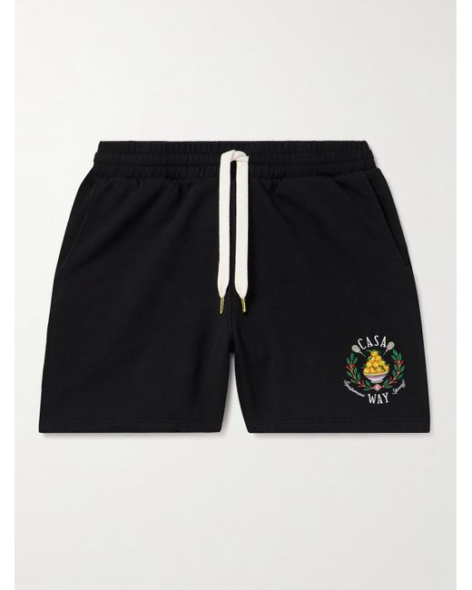 Casablancabrand Black Casa Way Embroidered Cotton-jersey Shorts for men