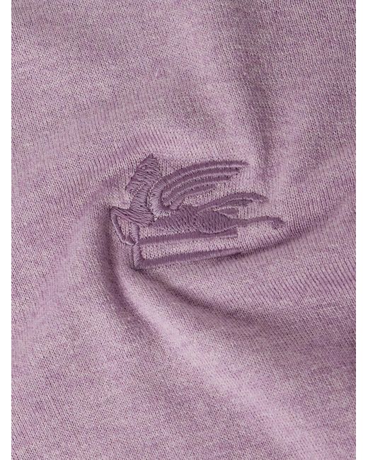 Etro Purple Logo-embroidered Cotton And Cashmere-blend Sweater for men