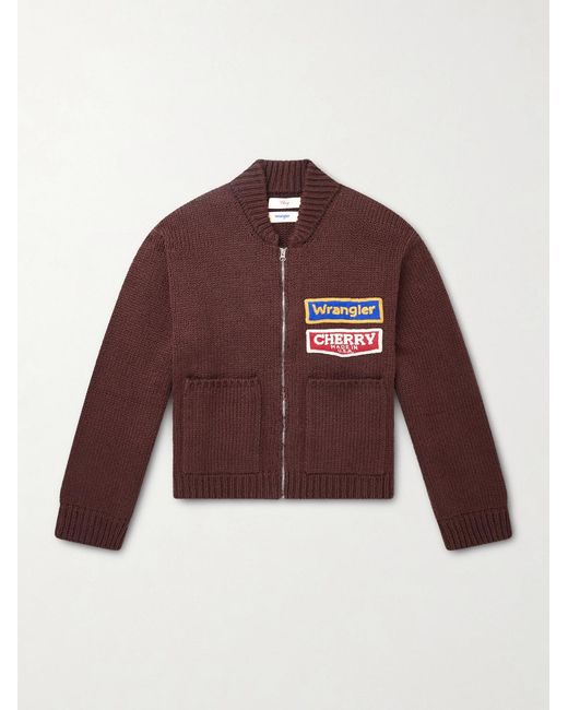 CHERRY LA Brown Wrangler Logo-appliqued Embroidered Cotton Zip-up Jacket for men