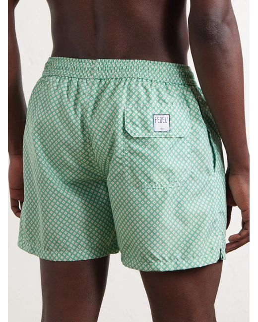 Fedeli Green Madeira Straight-leg Mid-length Printed Swim Shorts for men
