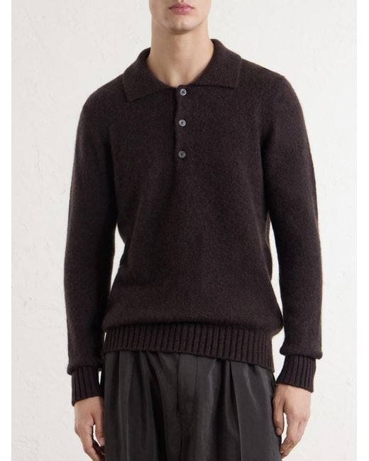 Piacenza 1733 Black Cashmere And Silk-Blend Polo Sweater for men