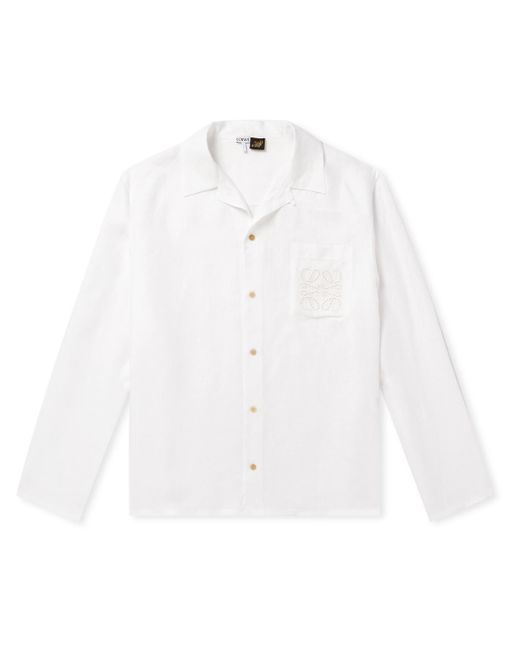 Loewe White Paula's Ibiza Broderie Anglaise-trimmed Linen Shirt for men