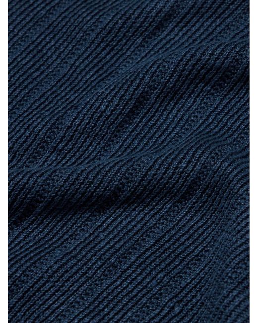 Polo Ralph Lauren Blue Open-Collar Ribbed Linen Polo Shirt for men