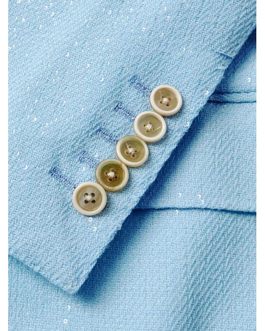 Tom Ford Blue Double-breasted Sequinned Wool-blend Suit Jacket for men