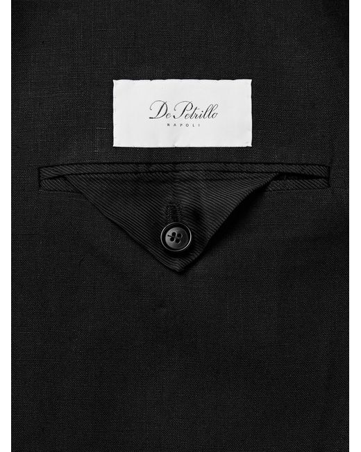 De Petrillo Black Cantone Shawl-Collar Double-Breasted Linen Tuxedo Jacket for men