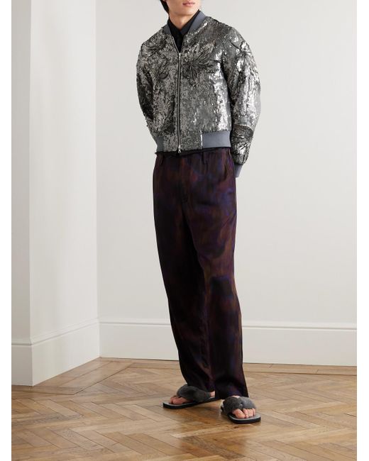 Dries Van Noten Gray Embellished Sequinned Cotton Bomber Jacket for men