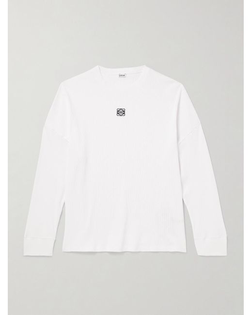 Loewe White Oversized Logo-embroidered Ribbed Cotton T-shirt for men