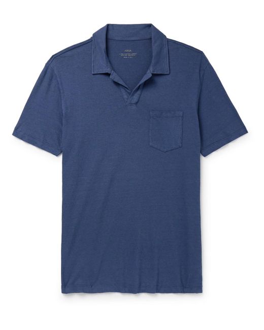 Altea Blue Dennis Cotton And Linen-blend Polo Shirt for men