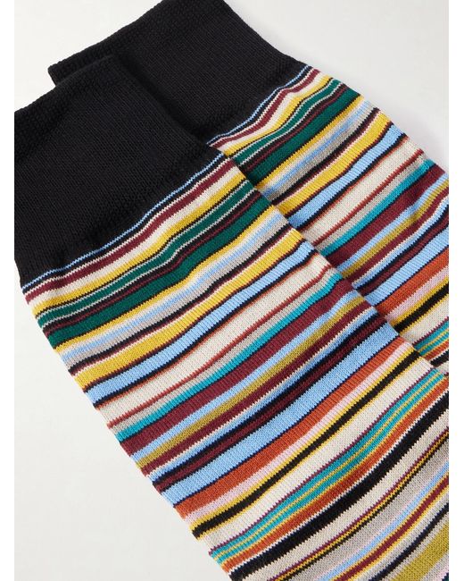 Paul Smith Black Pack Of Six Embroidered Striped Cotton-blend Socks for men