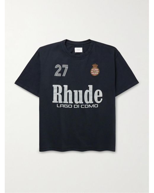 Rhude Blue Racing Crest Logo-Print Cotton-Jersey T-Shirt for men