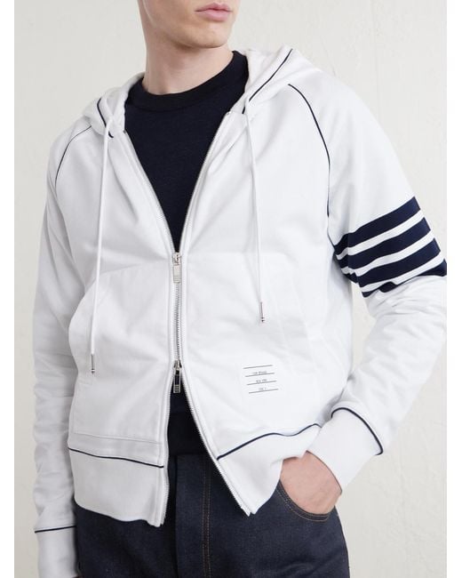Thom Browne White Striped Cotton-jersey Zip-up Hoodie for men