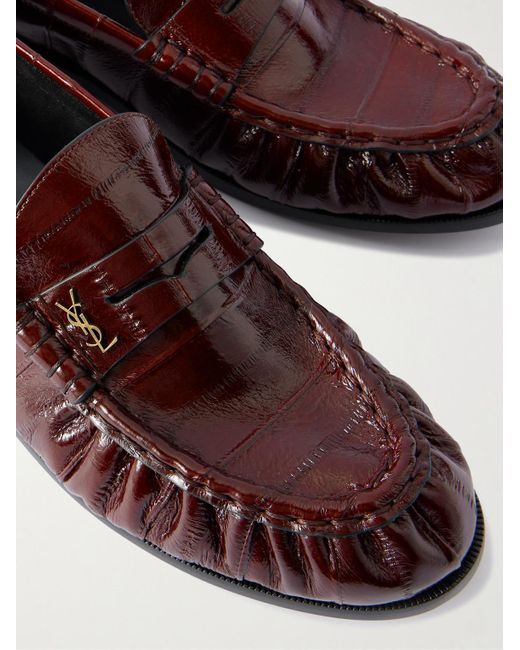 Saint Laurent Brown Le Loafer Monogram Logo-appliquéd Eel Penny Loafers for men