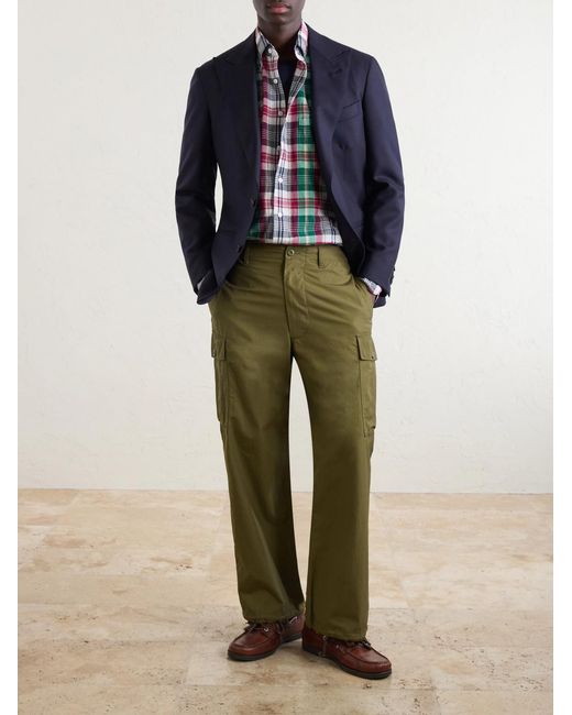 Drake's Red Button-Down Collar Checked Cotton Shirt for men