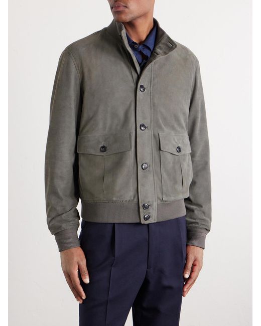 Zegna Gray Ribbed Suede Jacket for men