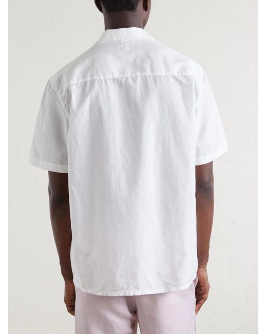 Canali White Camp-Collar Cotton And Linen-Blend Shirt for men