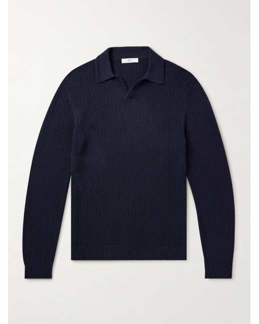 Mr P. Blue Textured Organic Cotton Polo Shirt for men